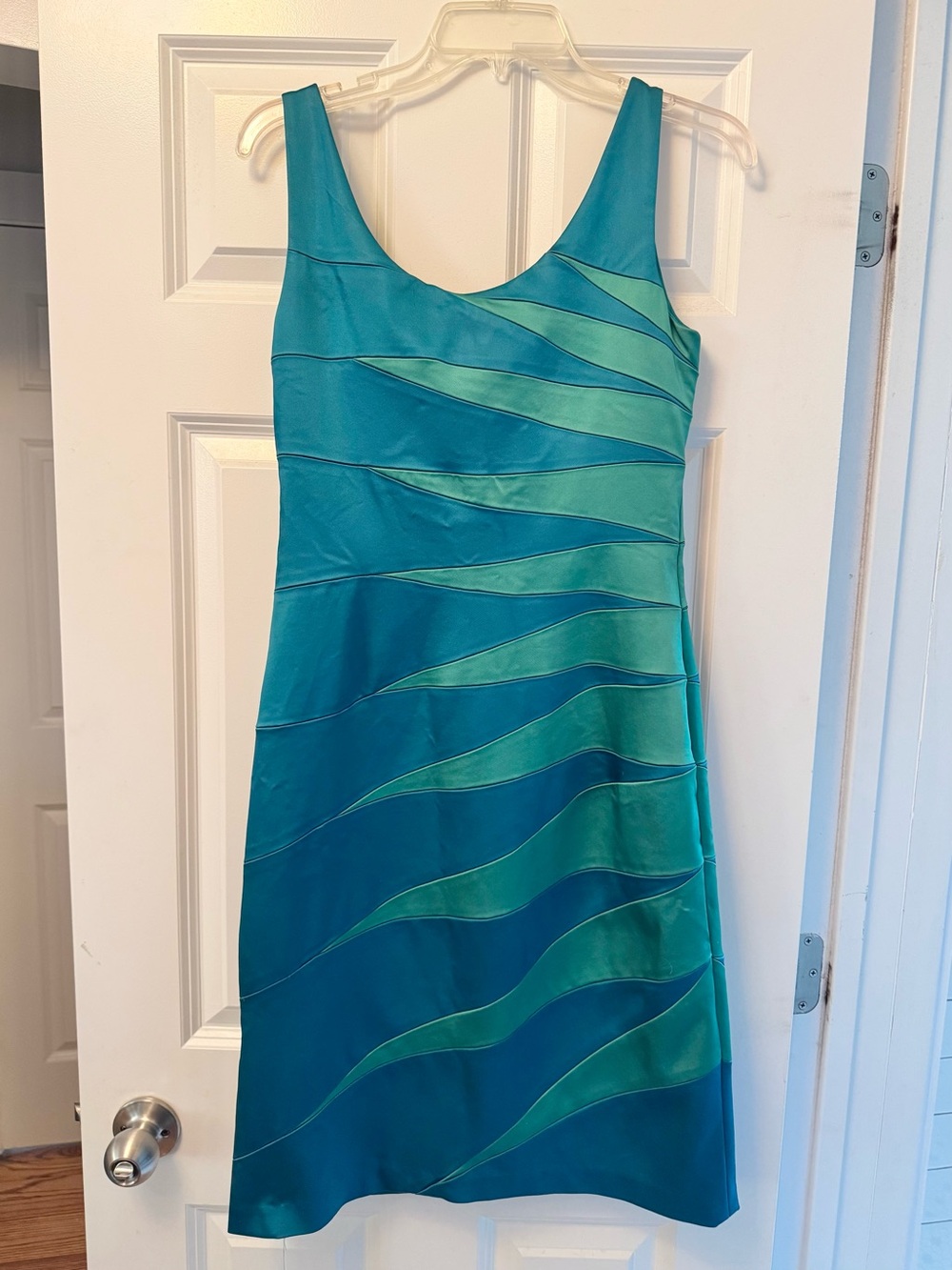 Jax Teal & Turquoise Ocean Colors Body Con Fitted Cocktail Dress sz 10